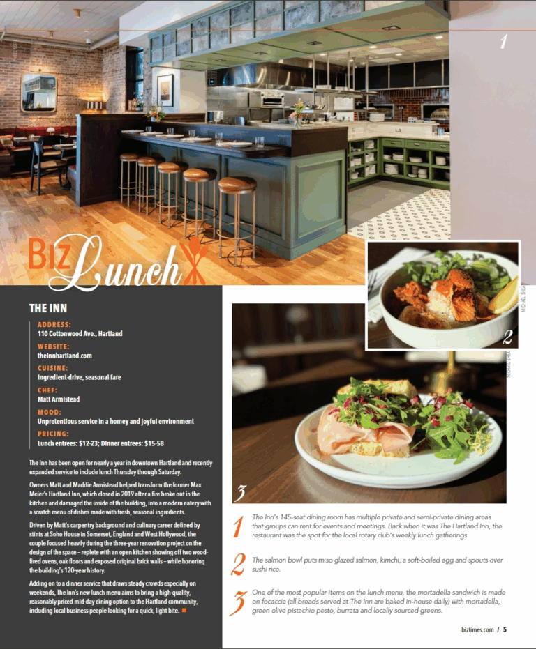 Business Lunch Feature for the Milwaukee Biz Times - The Inn