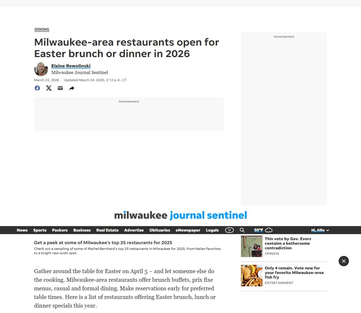 Milwaukee Easter Brunches - Milwaukee Journal Sentinel
